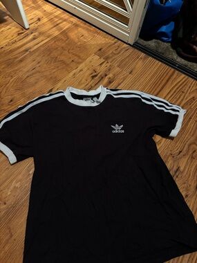adidas Black Short Sleeve Tee with White 3-Stripe Detail